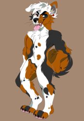  anthro arm_tuft athletic athletic_anthro athletic_male black_body black_claws black_fur black_tail blue_eyes brown_eyes canid canine canis cheek_tuft chest_tuft claws dipstick_ears domestic_dog ear_markings ear_piercing elbow_tuft facial_tuft fangs featureless_crotch finger_claws floppy_ears front_view fur green_teeth grey_inner_ear grey_inner_ear_fluff hair heterochromia inner_ear_fluff leg_tuft looking_aside male mammal messy multicolored_ears nude open_mouth orange_body orange_fur orange_tail pawpads piercing pink_pawpads princelykaden red_piercing solo standing stud_piercing tail teeth tongue tongue_out tuft white_body white_fur white_hair 