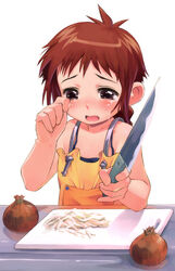  apron blush brown_hair cutting cutting_onions female knife lolicon onion original satou_toshiyuki solo tears 