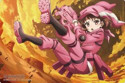  animal_hat archived_source bandana bullpup female gloves gun hat holding holding_gun holding_weapon jacket llenn_(sao) nishimura_rie official_art p-chan_(p90) p90 pants pink_bandana pink_gloves pink_jacket pink_pants pink_weapon rabbit_hat solo submachine_gun sword_art_online sword_art_online_alternative:_gun_gale_online weapon 