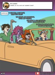  anthro canid canine canis car carmen_russo_(sketchybug) chantal_montano_(sketchybug) convertible domestic_cat domestic_dog driving english_text eyewear felid feline felis female group hybrid hyena inside_car jason_lawrence_(sketchybug) male mammal motor_vehicle poodle rapping road_trip singing sketchybug sunglasses text ty_park_(sketchybug) vehicle 