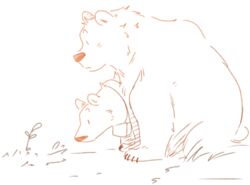  ambiguous_gender bear black_bear black_nose brown_bear claws dizzygrizzlies duo ears_front eyebrows feral fluffy grass grizzly_bear head_tuft looking_at_object mammal monochrome plant raised_eyebrow short_tail sitting tail tuft ursine 