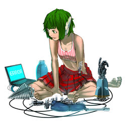  barefoot commentary_request computer drill feet female green_eyes green_hair laptop md5_mismatch mechanical_arms multi_(to_heart) pleated_skirt repairing robot robot_ears sakamoto_kengo short_hair single_mechanical_arm sitting skirt solo sweatdrop to_heart to_heart_(series) 