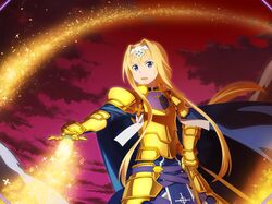  alice_zuberg armor armored_dress blonde_hair blue_cape blue_dress blue_eyes breastplate cape cloud cloudy_sky dress energy energy_sword faulds female floating_hair game_cg gauntlets glowing glowing_sword glowing_weapon gold_armor hair_intakes hairband holding holding_reins holding_sword holding_weapon knife knight light_particles long_hair magic open_mouth osmanthus_blade outdoors ponytail red_sky reins riding shoulder_armor sidelocks sky solo standing sword sword_art_online sword_art_online:_alicization sword_art_online:_alicization_-_war_of_underworld sword_art_online:_unleashed_blading unsheathed very_long_hair weapon white_hairband 