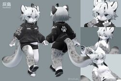  2023 3:2 3_toes 3d_(artwork) 4_fingers :3 ahoge anthro athletic_wear biped black_bottomwear black_clothing black_coat black_ears black_footwear black_hair black_highlights black_nose black_pawpads black_shoes black_shorts black_topwear blush bottomwear breasts cjk_character closed_eyes clothed clothing coat countershade_arms countershade_face countershade_fur countershade_hands countershade_legs countershade_neck countershade_tail countershade_torso countershading cute_fangs digital_media_(artwork) eyelashes featureless_breasts feet felid female female_anthro fingers fluffy fluffy_tail footprint footwear front_view full-length_portrait fully_clothed fur grey_background grey_body grey_eyes grey_fur grey_hair grey_highlights grey_spots grey_tail gym_bottomwear gym_shorts hair haishima half-length_portrait handpaw hi_res highlights_(coloring) hindpaw japanese_text kemono leopard_spots mammal markings mofuaki multicolored_body multicolored_ears multicolored_fur multicolored_hair multicolored_tail multiple_angles multiple_images navel nude open_mouth oversized_clothing oversized_topwear pantherine pawpads pawprint pawprint_print paws portrait pupils rear_view shirt shoes short_hair shorts simple_background sitting small_breasts snow_leopard solo spots spotted_body spotted_fur spotted_markings spotted_tail standing tail tail_markings text three-quarter_view toeless_footwear toeless_shoes toes topwear translated two_tone_body two_tone_ears two_tone_fur two_tone_tail white_body white_clothing white_countershading white_ears white_fur white_hair white_inner_ear white_shirt white_tail white_topwear 