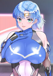  absurdres arion_canvas bishoujo_senshi_sailor_moon blue_hair bodysuit breasts female gloves green_eyes highres large_breasts looking_at_viewer magical_girl mizuno_ami sailor_mercury short_hair skin_tight smile solo 