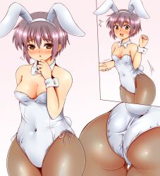  ^^^ animal_ears ass ass_focus blue_eyes blush bow bowtie breasts brown_pantyhose cellphone covered_navel detached_collar fake_animal_ears female grey_hair highleg highleg_leotard leotard multiple_views nagato_yuki nose_blush pantyhose phone playboy_bunny rabbit_ears rabbit_tail short_hair side-tie_leotard small_breasts standing suzumiya_haruhi_no_yuuutsu tail thick_thighs thighs white_leotard wide_hips wrist_cuffs yukirin_(nagatoyuki_ibukifuko) 