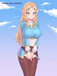  1girls breath_of_the_wild chest female female_only lonerfox_(artist) looking_at_viewer nintendo princess_zelda smiling solo the_legend_of_zelda zelda_(breath_of_the_wild) 