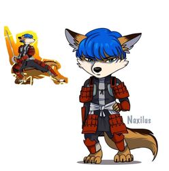  anthro armor blue_hair canid canine capcom culpeo_fox demonic_gauntlet deworse fox green_eyes hair katana laminar_armor male mammal melee_weapon onimusha samanosuke_akechi samurai south_american_fox sword warrior weapon wise_(wiseesp) 