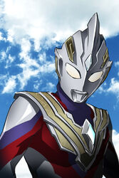  1boy alien armor bodysuit color_timer commentary_request grey_bodysuit highres male_focus multicolored_bodysuit multicolored_clothes no_humans purple_bodysuit red_bodysuit solo tsunashima_shirou ultra_series ultraman_trigger ultraman_trigger_(series) 