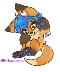  anthro blue_hair canid canine chibi culpeo_fox fox green_eyes hair kitsudraws male mammal source_request south_american_fox wise_(wiseesp) 