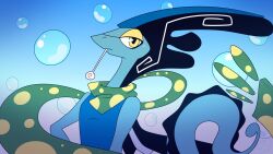  2024 anthro black_body black_skin blue_body blue_skin bubble digital_media_(artwork) generation_8_pokemon gradient_background green_scarf half-closed_eyes hi_res inteleon looking_at_viewer male mantle narrowed_eyes nepptenio nepptenio_(copyright) nintendo pokemon pokemon_(species) pokemon_bouclafoutis scarf scientific_instrument simple_background skinny solo tail thermometer toru_murphy_september yellow_eyes 