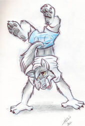  2001 anthro barefoot black_nose black_pawpads bottomwear canid canine canis claws clothed clothing colored_pencil_(artwork) cutoffs denim denim_bottomwear denim_clothing feet finger_claws full-length_portrait fully_clothed fur furgonomic_bottomwear furgonomics grey_body grey_fur handstand head_tuft herbie_bearclaw hindpaw male mammal open_mouth open_smile pawpads paws portrait shirt shorts signature simple_background smile snout solo t-shirt tail teeth toe_claws topwear traditional_media_(artwork) tuft whisker_spots white_background white_body white_clothing white_fur white_shirt white_t-shirt white_topwear wolf yellow_eyes 