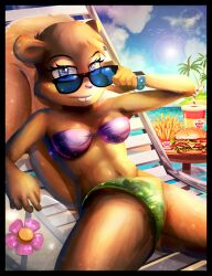  absurd_res beach bikini cesar23 clothed clothing eyewear fast_food female flower food hi_res looking_at_viewer mammal nickelodeon outside palm_tree plant rodent sandy_cheeks sciurid smile solo spongebob_squarepants spread_legs spreading sun_glare sunglasses swimwear tree tree_squirrel two-piece_swimsuit 