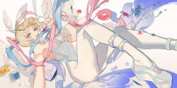  alternate_costume animal_ears blonde_hair blue_eyes blue_footwear blue_hair blue_leotard blue_nails breasts candy chouzetsusaikawa_tenshi-chan commentary doughnut fake_animal_ears feathered_wings female floating floating_hair food full_body glitch holding holding_candy holding_food holding_lollipop holographic_clothing leotard lollipop long_hair looking_at_viewer macaron medium_breasts multicolored_hair multicolored_nails nail_polish needy_girl_overdose o0oherb open_mouth pantyhose pink_hair pink_nails playboy_bunny quad_tails rabbit_ears shoes smile solo strapless strapless_leotard symbol-only_commentary very_long_hair white_pantyhose white_wings wings yellow_nails 