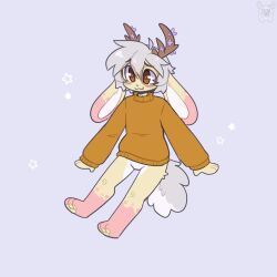  1:1 2024 antlers chibi clothing fleur_(fleurfurr) fleurfurr fur grey_tail hair hi_res horn jackalope lagomorph mammal multicolored_body multicolored_ears multicolored_fur pawpads pink_body pink_ears pink_fur pink_nose sweater tail topwear two_tone_ears two_tone_tail white_body white_fur white_hair white_tail yellow_body yellow_ears yellow_eyes yellow_fur yellow_pawpads 