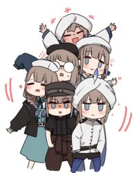  +++ 1boy 5others :d =_= baker_nemo_(fate) beret black_headwear black_jacket black_shirt black_shorts blue_eyes blue_hair blue_legwear blush brown_hair brown_pants captain_nemo_(fate) chibi closed_eyes closed_mouth collared_shirt commentary_request dress engineer_nemo_(fate) fate/grand_order fate_(series) glasses gradient_hair green_dress hat heart i.u.y jacket long_hair long_sleeves low_twintails marine_nemo_(fate) multicolored_hair multiple_others nemo_(fate) nurse_nemo_(fate) opaque_glasses open_clothes open_jacket open_mouth other_focus pants pantyhose pantyhose_under_shorts peaked_cap professor_nemo_(fate) round_eyewear shirt short_shorts short_sleeves shorts sleeves_past_wrists smile striped_clothes striped_shirt sweat turban twintails vertical-striped_clothes vertical-striped_shirt very_long_hair wavy_mouth white_headwear white_jacket white_shirt 