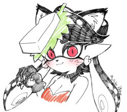  animal_ears animal_hands animal_nose breasts callie_(splatoon) cat_ears cleavage facepaint female furrification furry furry_female gloves halloween_costume inkling looking_at_viewer minamidena official_alternate_costume paw_gloves splatoon_(series) splatoon_3 tentacle_hair 