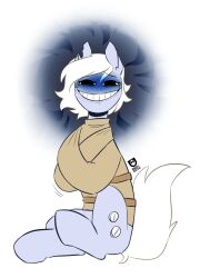  blue_body creepy_smile cutie_mark earth_pony equid equine fan_character female feral hair hasbro hi_res horse looking_at_viewer mammal my_little_pony notched_ear pony quadruped redxbacon restraints smile straitjacket white_hair white_pills_(oc) 