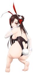  absurdres alpha_transparency animal_ears ass barefoot blush brown_hair commentary_request elbow_gloves fake_animal_ears fake_tail female from_behind girls&#039;_frontline girls&#039;_frontline_neural_cloud gloves hair_ribbon hand_on_own_ass highres jiangyu_(neural_cloud) korean_commentary long_hair looking_at_viewer looking_back nonoan_jp official_alternate_costume orange_eyes playboy_bunny rabbit_ears rabbit_tail red_ribbon ribbon smile soles solo squatting tail toes tongue tongue_out transparent_background type_97_(girls&#039;_frontline) white_gloves wrist_cuffs 