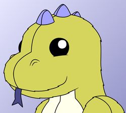  anole anoliz blue_background bust_portrait fur glistening glistening_eyes lizard plushie plushie-like portrait reptile scalie simple_background solo stitch_(sewing) tongue tongue_out yellow_body yellow_fur 