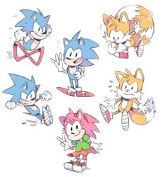  2019 2_tails 4_fingers absurd_res amy_rose anthro black_nose blue_body blue_hair bodily_fluids bottomwear braking canid canine canis classic_amy_rose classic_sonic classic_sonic_(universe) classic_tails clothing colored dipstick_tail dot_eyes eulipotyphlan featureless_crotch female fingers flying footwear fox fur gesture gloves graskip green_clothing green_shirt green_t-shirt green_topwear greeting greeting_viewer group hair hand_gesture hand_on_hip hand_on_own_hip handwear hedgehog hi_res long_nose looking_at_viewer looking_down male mammal markings mostly_nude motion_lines multi_tail multicolored_body multicolored_fur orange_bottomwear orange_clothing orange_skirt pink_body pseudo_hair raised_finger raised_index_finger red_clothing red_footwear red_shoes running sega shaded shirt shoes short_tail simple_background skirt smile sonic_the_hedgehog sonic_the_hedgehog_(series) spikes spikes_(anatomy) surprise surprised_expression sweat sweatdrop t-shirt tail tail_markings tails tan_body tan_inner_ear topwear trio two_tone_body two_tone_fur v_sign white_background white_body white_clothing white_footwear white_fur white_gloves white_handwear white_inner_ear white_shoes white_tail_tip yellow_body yellow_fur 