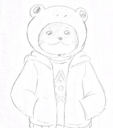  ambiguous_gender anthro black_eyes clothing dynogreeno frog_hat graphic_tee half-length_portrait hand_in_pocket headgear headwear hi_res hoodie looking_at_viewer mammal mustelid otter pockets portrait small_eyes smile solo topwear traditional_media_(artwork) whiskers 