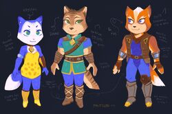  2023 4_fingers :3 absolute_territory anthro armband armor artist_name athletic athletic_anthro athletic_female athletic_male baldric belt black_nose blue_body blue_eyes blue_fur bodysuit boots bottomwear breasts brown_body brown_fur brown_nose canid canine canis cat_smile choker clothed clothing countershade_breasts countershade_face countershade_torso countershading dinosaur_planet dipstick_tail dress english_text eyebrows female fingerless_gloves fingers fluffy fluffy_tail footwear fox fox_mccloud fruitcake_(artist) fur gloves green_eyes group handwear happy head_tuft hi_res jacket jewelry knee_pads krystal_(dinosaur_planet) larger_male looking_aside male mammal markings minidress multicolored_body multicolored_fur necklace nintendo no_bra on_model orange_body orange_fur pants pear-shaped_figure pink_nose rareware sabre_(dinosaur_planet) scarf shirt short_dress short_sleeves silver_(metal) size_difference skimpy skimpy_dress skinsuit sleeveless sleeveless_jacket small_breasts small_nose smaller_female smile star_fox strapless_clothing strapless_dress striped_body stripes tail tail_markings text thick_eyebrows tight_clothing topwear trio tuft tunic two_tone_body two_tone_fur two_tone_tail vambrace wide_hips wolf 