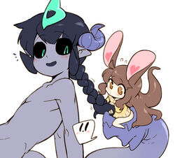  ahoge animal_humanoid big_ears black_hair black_sclera blush bottomless braided_hair brown_eyes brown_hair clothed clothing demon docu_(doppel) doppel duo featureless_chest featureless_feet feet female freckles green_eyes grey_body grey_skin hair heart_symbol horn humanoid humanoid_pointy_ears larger_male light_body light_skin living_tail long_hair long_tail looking_back male mammal mammal_humanoid micro moni_(nimonichi) monster_girl_(genre) motion_lines mouse_humanoid murid murid_humanoid murine murine_humanoid noseless nude open_mouth open_smile pale_skin pictographics ponytail rodent rodent_humanoid side_view simple_background size_difference smaller_female smile speech_bubble sweater tail tail_mouth teal_eyes topwear unusual_anatomy unusual_tail white_background 