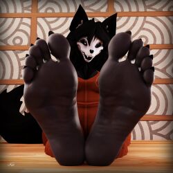  5_toes absurd_res anthro barefoot biped black_body black_fur black_hair bone canid canine canis claws clothed clothing feet female foot_fetish foot_focus fur hair hi_res humanoid humanoid_feet inside kenaga looking_at_viewer mal0 malo mammal monster plantigrade prison_uniform scp-1471 scp-1471-a scp-1471-a_(da.nilkaz) scp_foundation sharp_teeth skull skull_dog skull_head smile soles solo tail teeth toes wolf 