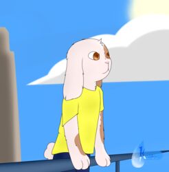  2017 adult_swim cartoon_network clothed clothing digital_media_(artwork) fur hi_res lagomorph leporid male mammal morty_smith pocket_mortys rabbit rabbit_morty rick_and_morty simple_background sky white_body white_fur 