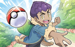  1boy blue_sky cloud cloudy_sky commentary day english_commentary hop_(pokemon) male_focus multiple_sources official_art outdoors poke_ball poke_ball_(generic) pokemon pokemon_(game) pokemon_swsh pokemon_trading_card_game sakuma_sanosuke sky third-party_source throwing throwing_poke_ball 