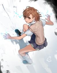  bad_id bad_twitter_id brown_eyes brown_hair brown_sweater brown_sweater_vest brown_vest electricity electrokinesis female fighting_stance loafers looking_at_viewer loose_socks magnetism metal metal_sand misaka_mikoto psychic rod_(rod4817) school_uniform science_fiction shoes short_hair short_shorts shorts shorts_under_skirt skirt sleeveless sleeveless_sweater socks solo summer_uniform sweater sweater_vest toaru_kagaku_no_railgun toaru_majutsu_no_index tokiwadai_school_uniform vest 