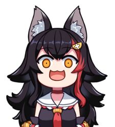  :3 :d animal_ear_fluff animal_ears bell black_hair breasts choker commentary_request detached_sleeves female hair_ornament hairclip hololive jingle_bell kagelantern long_hair looking_at_viewer multicolored_hair ookami_mio ookami_mio_(1st_costume) open_mouth orange_eyes red_hair sailor_collar smile solo streaked_hair transparent_background upper_body virtual_youtuber wide-eyed wolf_ears 