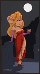  2022 anthro blonde_hair blue_eyes chip_&#039;n_dale_rescue_rangers clothed clothing crossover digital_media_(artwork) disney dress female fur gadget_hackwrench hair hi_res jessica_rabbit mammal moon murid murine night red_clothing red_dress rodent solo vylfgor who_framed_roger_rabbit 