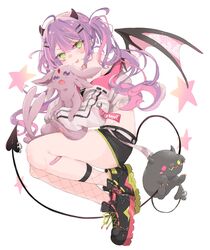  :p ahoge bad_id bad_pixiv_id bandaid bandaid_on_leg bibi_(tokoyami_towa) blush commentary cropped_jacket demon_girl demon_horns demon_tail demon_wings espeon female fishnet_socks fishnet_thighhighs fishnets full_body green_eyes hair_ornament hairclip highres hololive horns jacket long_hair long_sleeves looking_at_viewer nekonika_(e102k) pantyhose piercing pink_hair pokemon purple_hair shoes simple_background single_sock single_thighhigh socks star_(symbol) tail tail_ornament tail_piercing thighhighs tokoyami_towa tokoyami_towa_(1st_costume) tongue tongue_out twintails virtual_youtuber white_background white_jacket wings 