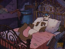  bed collar detailed_background disney domestic_cat felid feline felis female feral furniture hermia_idril hi_res lying mammal on_back pillow siamese solo style_emulation the_aristocats the_gentle_giant 