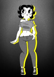  1girls animated animated_gif betty_boop black_hair bouncing bouncing_breasts breasts crop_top dancing female female_only film_grain gif grayscale loop minus8 monochrome navel solo solo_female thick_thighs wide_hips 