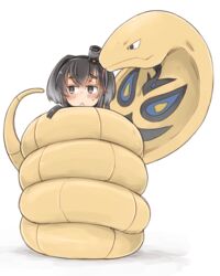  :&lt; alternate_color arbok bad_id bad_pixiv_id black_hair brown_eyes cobra_(animal) commentary_request commission constriction crossover enjaku_izuku female hat highres kantai_collection mini_hat pokemon pokemon_(creature) shiny_pokemon short_hair short_hair_with_long_locks sidelocks simple_background skeb_commission smokestack_hair_ornament snake snake_bondage thick_eyebrows tokitsukaze_(kancolle) white_background 