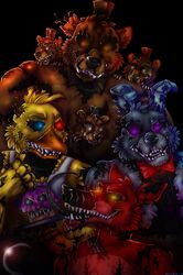  animatronic anthro avian bear bow_(feature) bow_tie broken canid canine claws clothing evil_grin exposed_endoskeleton female five_nights_at_freddy&#039;s five_nights_at_freddy&#039;s_4 fur glowing group hat headgear headwear hexencoder hopelessness lagomorph leporid machine male mammal metal nightmare_bonnie_(fnaf) nightmare_chica_(fnaf) nightmare_cupcake_(fnaf) nightmare_foxy_(fnaf) nightmare_freddy_(fnaf) rabbit robot scottgames smile stare teeth tongue unknown_artist 