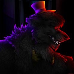  animatronic anthro bear bow_(feature) bow_tie clothing evil_grin five_nights_at_freddy&#039;s five_nights_at_freddy&#039;s_4 fur glowing hat headgear headwear hexencoder intimidation machine male mammal nightmare_(fnaf) robot scottgames smile teeth 