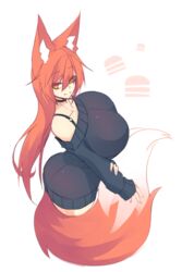  animal_humanoid big_breasts bra_straps breasts canid canid_humanoid canine canine_humanoid choker clothed clothing dipstick_tail female fluffy fluffy_tail food fox_humanoid hair hi_res huge_breasts humanoid inner_ear_fluff jewelry long_hair mammal mammal_humanoid markings multicolored_tail necklace orange_hair solo sub-res sweater tail tail_markings topwear tuft white_tail_tip yellow_eyes 