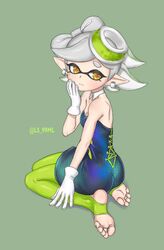  animal_humanoid black_clothing black_dress blush cephalopod cephalopod_humanoid clothing collar corset dress ear_piercing embarrassed feet female gloves green_clothing green_legwear green_stockings grey_eyes hand_on_cheek handwear hi_res humanoid humanoid_pointy_ears inkling legwear lingerie marie_(splatoon) marine marine_humanoid markings mole_(marking) mollusk mollusk_humanoid multicolored_clothing nintendo pale_skin piercing pseudo_hair short_dress shoulderless_dress sitting sitting_on_ground soles solo splatoon squid_humanoid stirrup_stockings stockings string tentacle tentacle_hair topwear tsukimaru two_tone_clothing unusual_eyes white_clothing white_gloves white_handwear yellow_eyes 