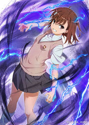  brown_eyes brown_hair brown_sweater brown_sweater_vest brown_vest dutch_angle electricity electrokinesis emblem female isshi_pyuma looking_at_viewer loose_socks magnetism medium_hair metal metal_sand misaka_mikoto photoshop_(medium) pleated_skirt psychic school_emblem school_uniform science_fiction shirt short_shorts shorts shorts_under_skirt skirt sleeveless sleeveless_sweater smile socks solo summer_uniform sweater sweater_vest toaru_kagaku_no_railgun toaru_majutsu_no_index tokiwadai_school_uniform v-neck vest 