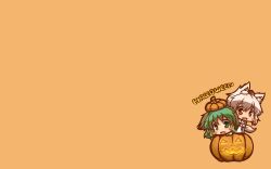  2girls animal_ears chibi gray_hair green_eyes green_hair halloween inubashiri_momiji kasodani_kyouko kuromiya oerba_yun_fang red_eyes short_hair tail touhou wolfgirl yellow_eyes 