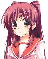  :o blush commentary_request female hisae_(hisae_collect) kousaka_tamaki long_hair looking_at_viewer photoshop_(medium) portrait red_hair school_uniform simple_background solo to_heart_(series) to_heart_2 twintails yellow_eyes 