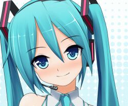  animated animated aqua_eyes aqua_hair bare_shoulders blush commentary_request eto_(ikumika) female fukkireta hair_between_eyes hair_ornament hair_ribbon halftone halftone_background hatsune_miku headset long_hair necktie one_eye_closed ribbon ringed_eyes solo twintails upper_body vocaloid winking_(animated) 