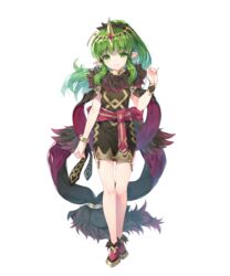  belt bracelet closed_mouth dress female fingernails fire_emblem fire_emblem:_mystery_of_the_emblem fire_emblem_heroes full_body fur_trim gold_trim green_eyes green_hair hand_up head_tilt highres jewelry long_hair looking_at_viewer miwabe_sakura non-web_source official_art ponytail shiny_skin shoes short_dress sleeveless smile solo standing tiara tiki_(fire_emblem) tiki_(young)_(fire_emblem) transparent_background 