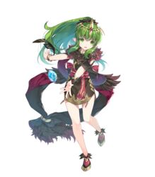  belt bracelet closed_mouth dress female fingernails fire_emblem fire_emblem:_mystery_of_the_emblem fire_emblem_heroes floating floating_object full_body fur_trim gold_trim green_eyes green_hair highres jewelry leg_up long_hair looking_away miwabe_sakura non-web_source official_art open_mouth ponytail shiny_skin shoes short_dress sleeveless solo stone tiara tiki_(fire_emblem) tiki_(young)_(fire_emblem) transparent_background 