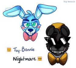  animatronic anthro bear black_body black_fur duo five_nights_at_freddy&#039;s five_nights_at_freddy&#039;s_2 five_nights_at_freddy&#039;s_4 fur glowing glowing_eyes green_eyes lagomorph leporid machine male mammal nightmare_(fnaf) rabbit robot scottgames toy-bonnie toy_bonnie_(fnaf) 