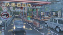  bad_id bad_pixiv_id cameo car cloud commentary_request highres motor_vehicle mountain no_humans one-punch_man original outdoors plant railing rain reflection reflective_water road road_sign scenery semi_truck sign sky sports_utility_vehicle tollway traffic trailer tree truck water_drop xiao_guiyuan_ji 